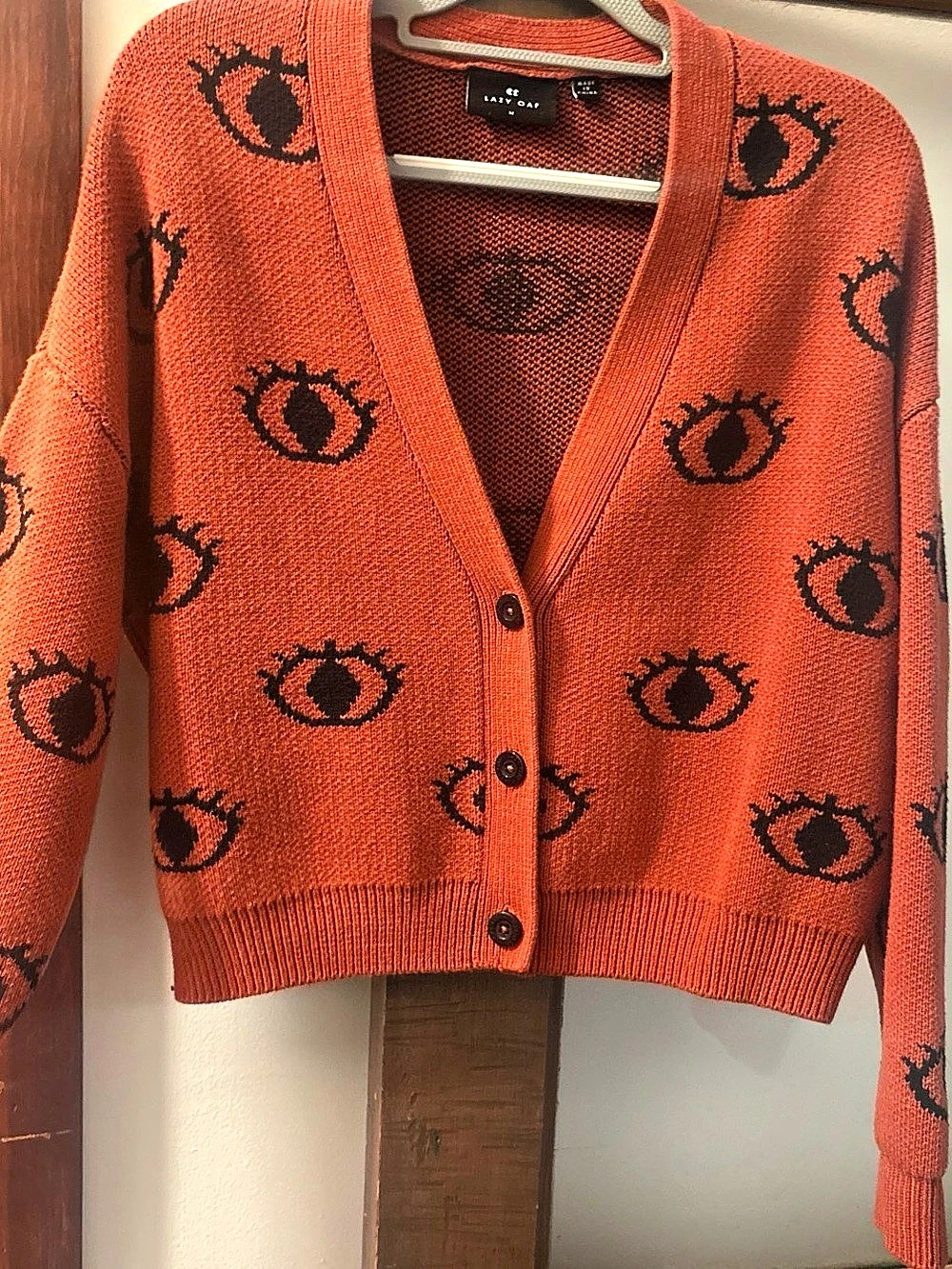 Lazy Oaf Eye For An Eye Cardigan Orange & Black Medium